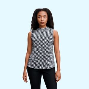 Atmosphere sleeveless blouse top mock neck keyhole closure blue white size 6